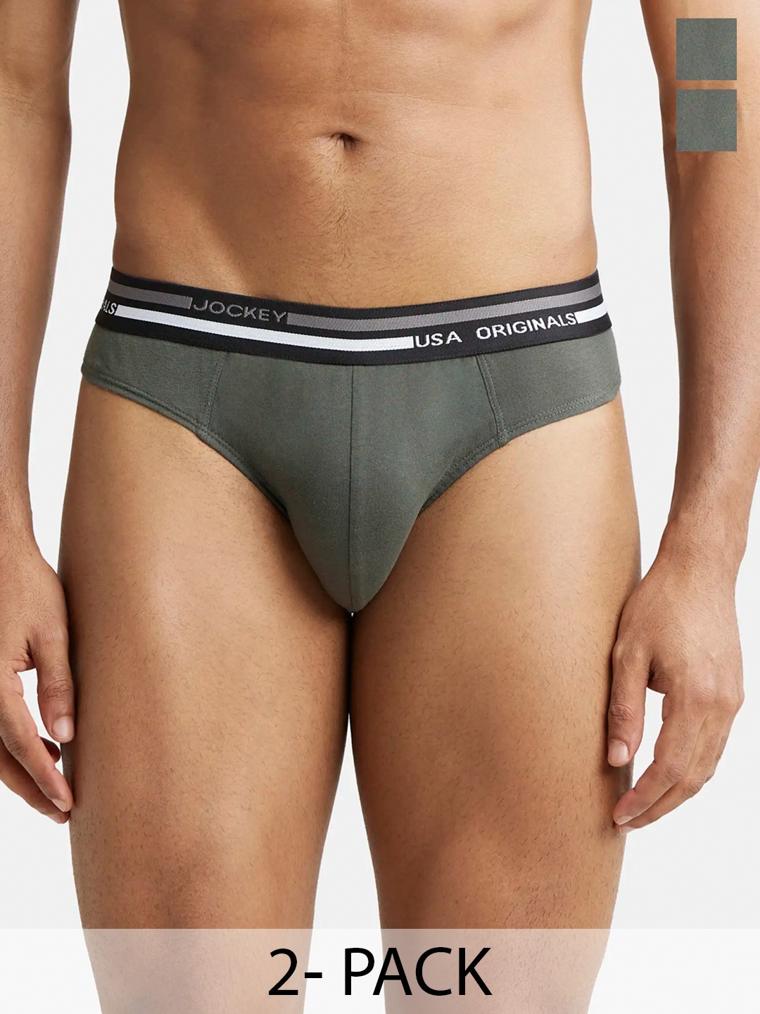 

Jockey Pack Of 2 Super Combed Cotton Solid Brief with Ultrasoft Waistband-US49, Olive