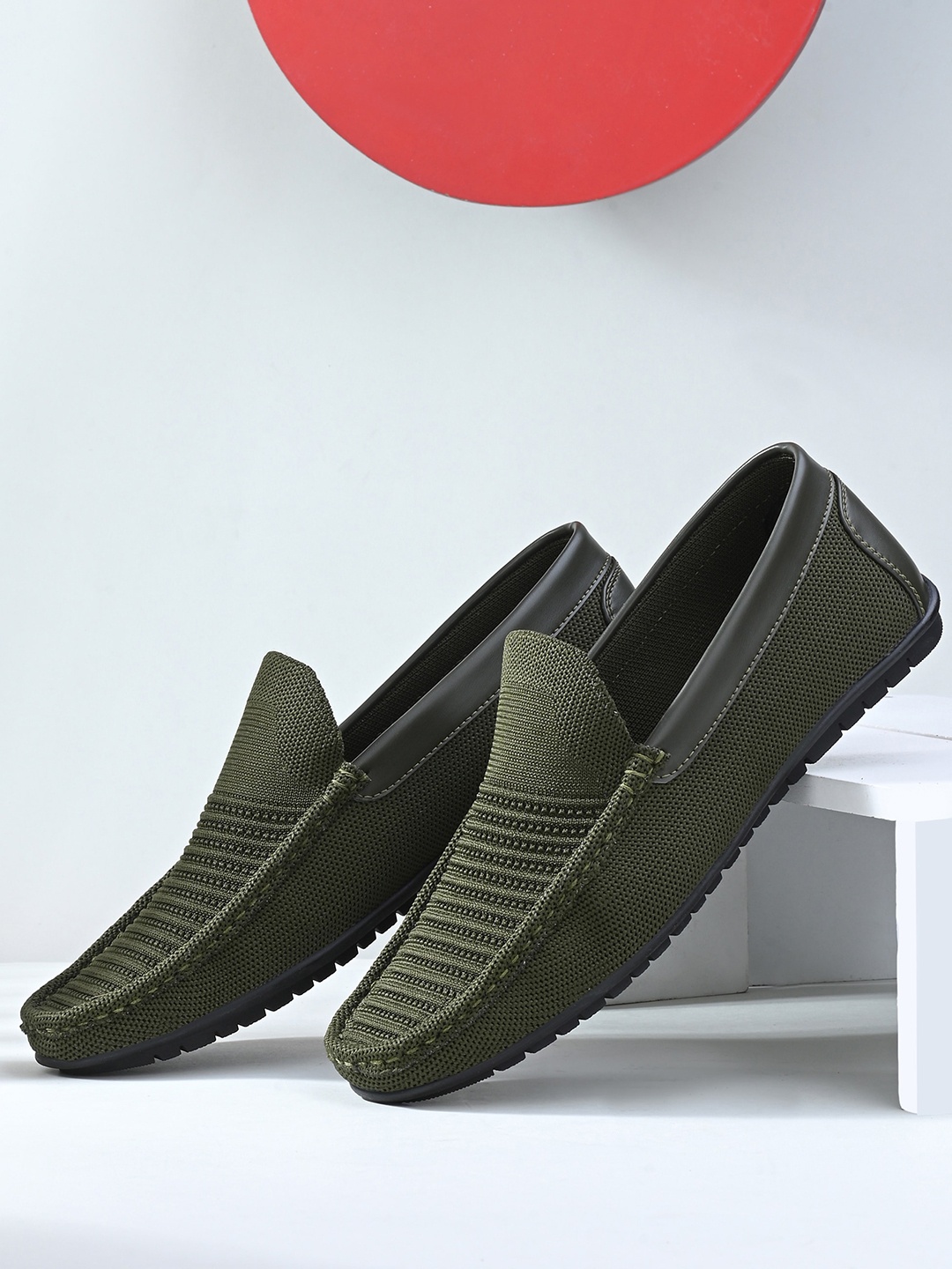 

Mast & Harbour Men Woven Design Lightweight Loafers, Olive