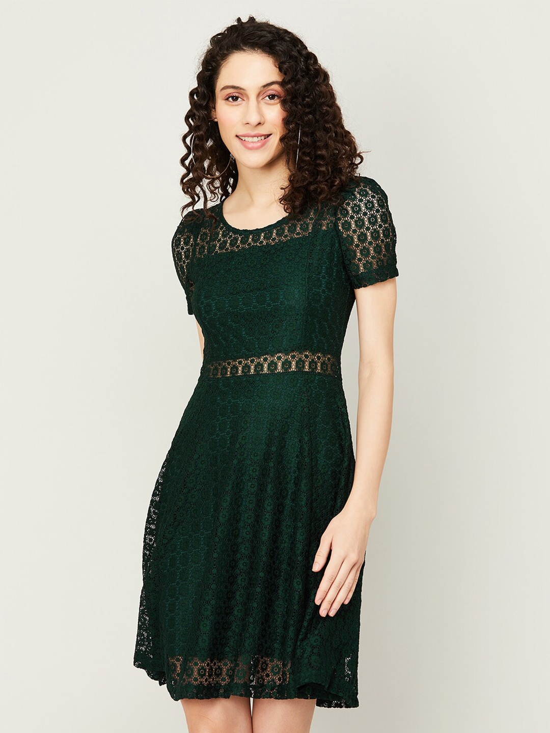 

CODE by Lifestyle Self Design Round Neck Fit & Flare Dress, Green