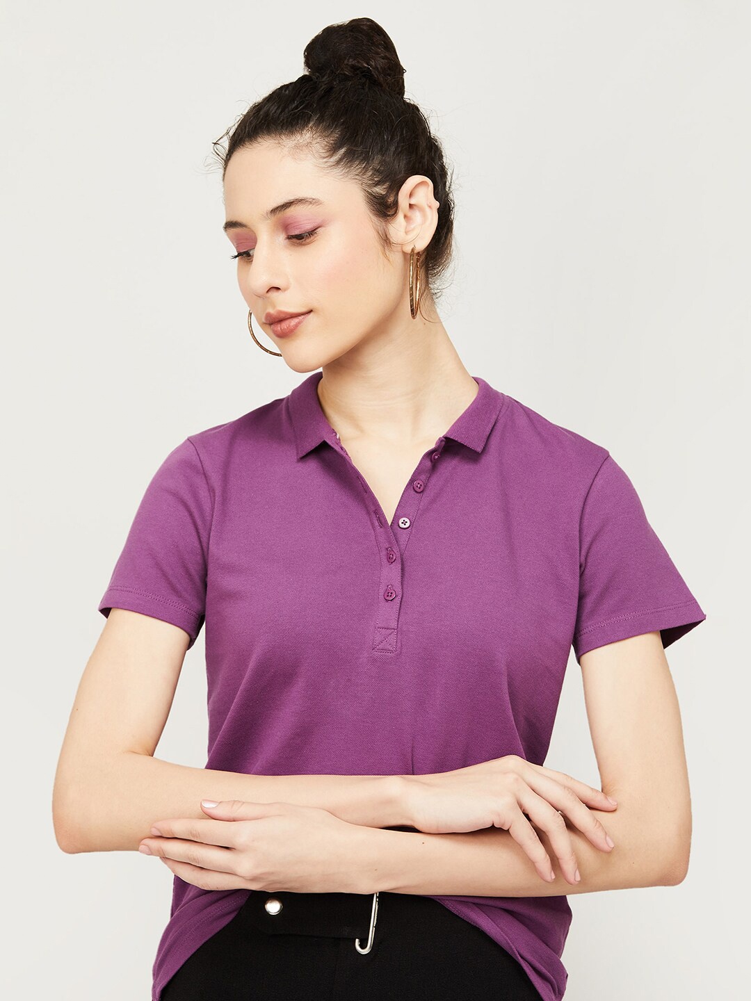 

CODE by Lifestyle Cotton Shirt Style Top, Purple