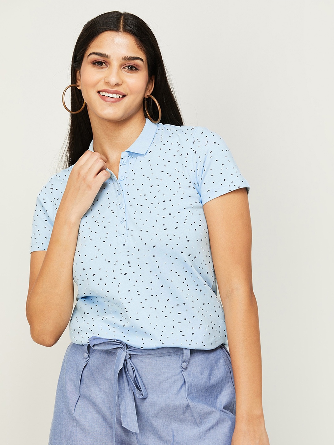 

CODE by Lifestyle Printed Cotton Shirt Style Top, Blue