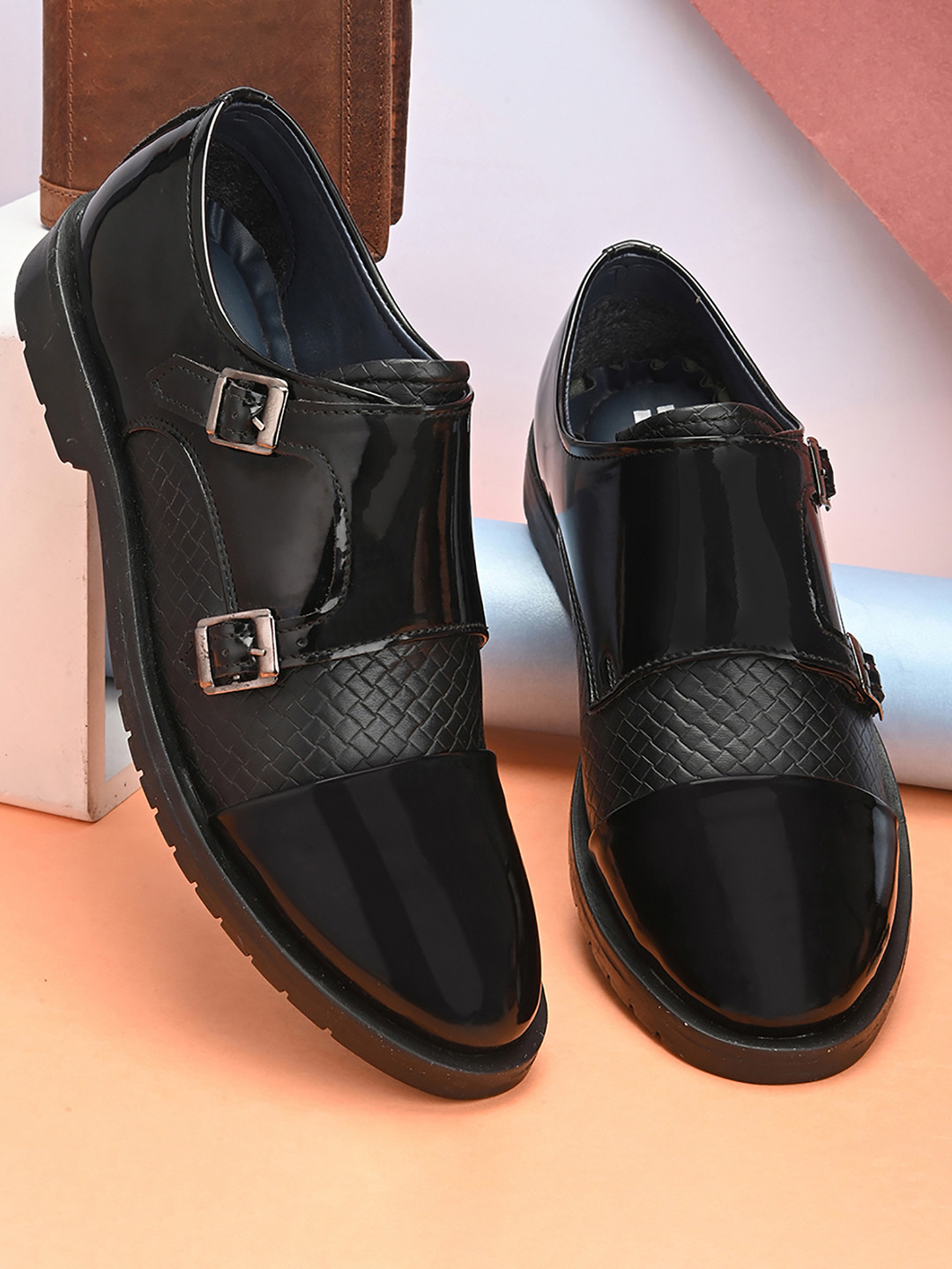 

HERE&NOW Men Formal Monk Shoes, Black