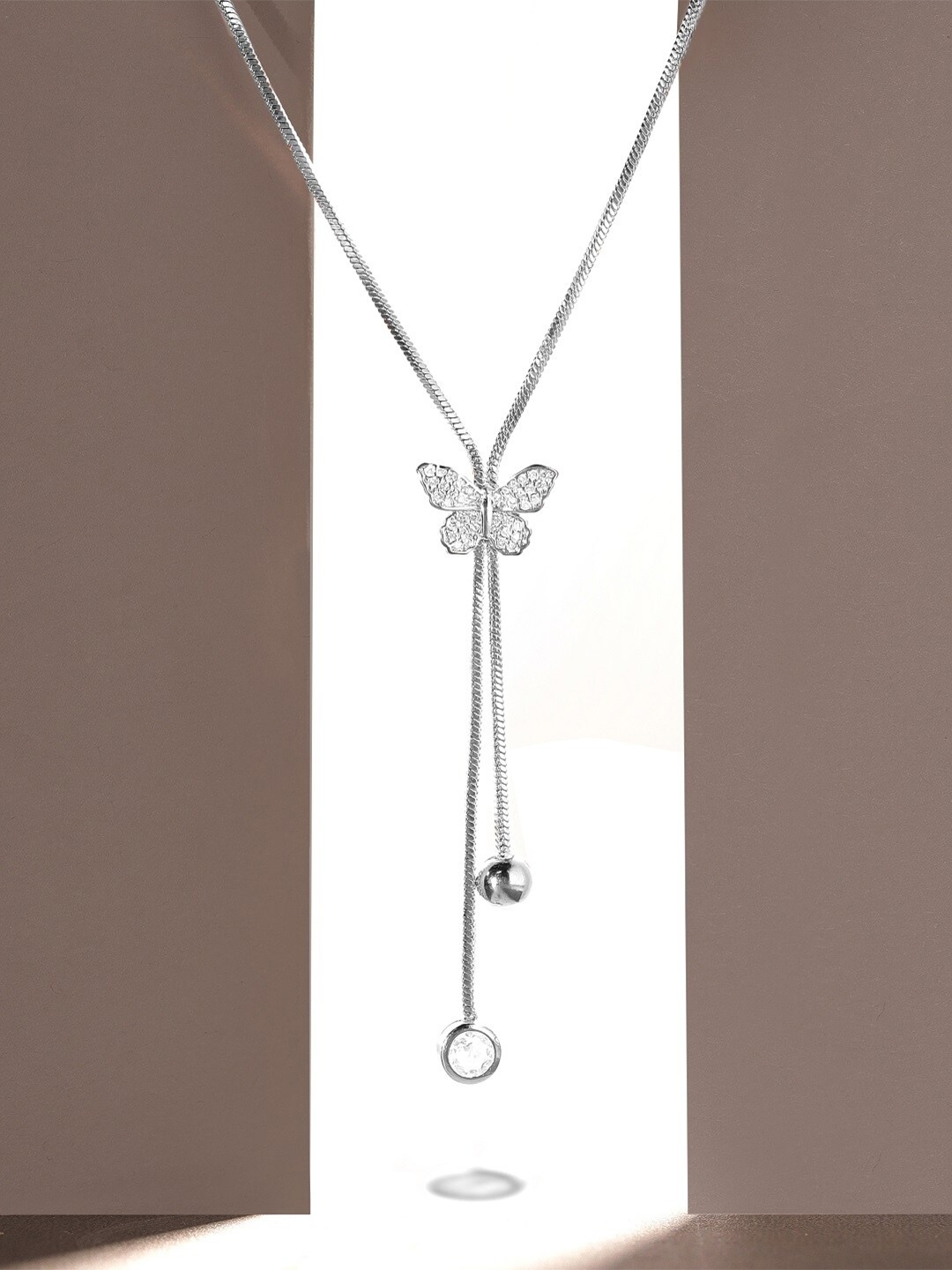 

Rubans Rhodium-Plated CZ-Studded Butterfly Necklace, White