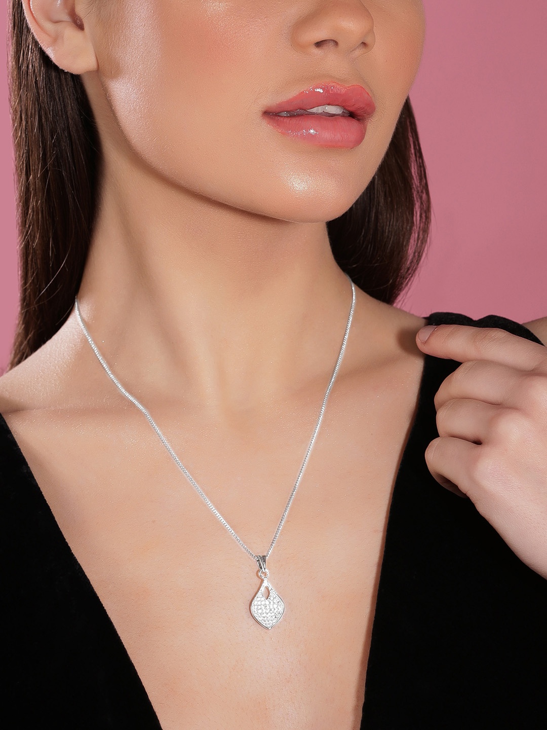 

Rubans Rhodium-Plated CZ-Studded Necklace, White
