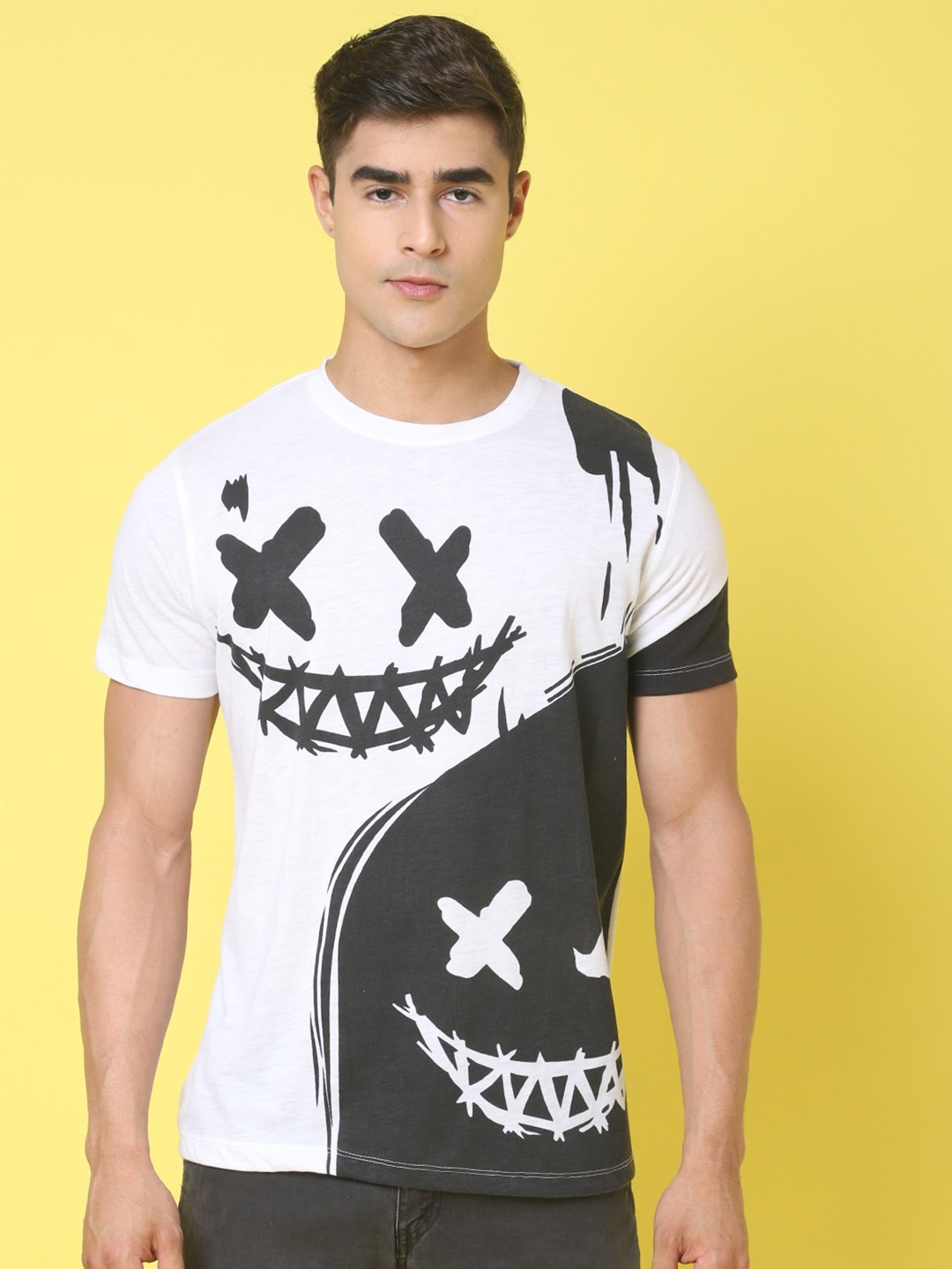 

DOOR74 Graphic Printed Cotton T-shirt, White