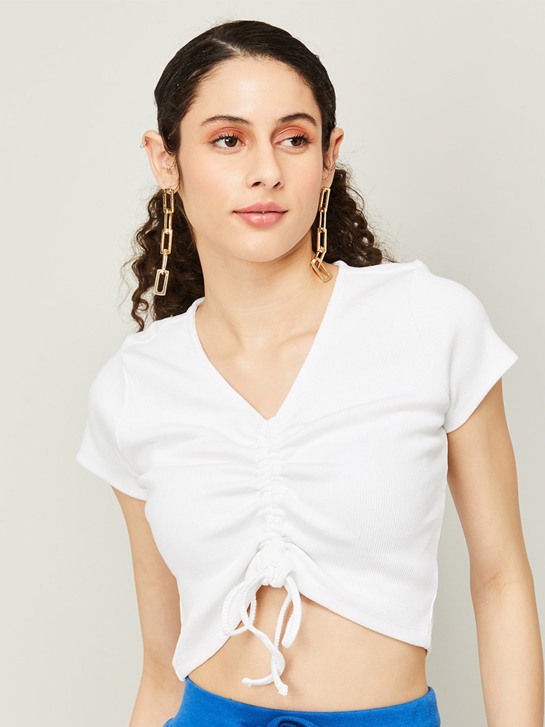 

Ginger by Lifestyle Tie-Ups V-Neck Crop Top, Off white