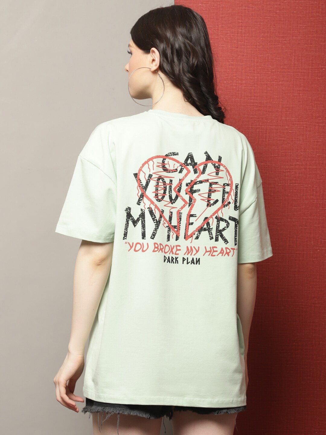 

DOOR74 Typography Printed Drop-Shoulder Sleeves Cotton Loose T-shirt, Green