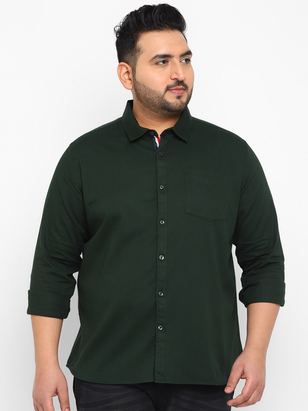 

Urbano Plus Size Pure Cotton Opaque Casual Shirt, Green