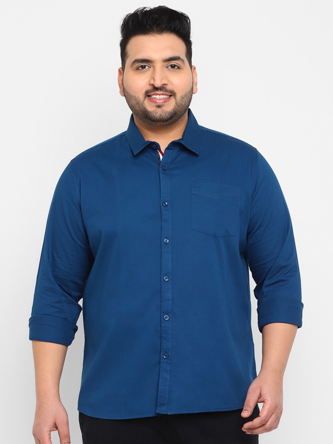 

Urbano Plus Size Pure Cotton Opaque Casual Shirt, Blue
