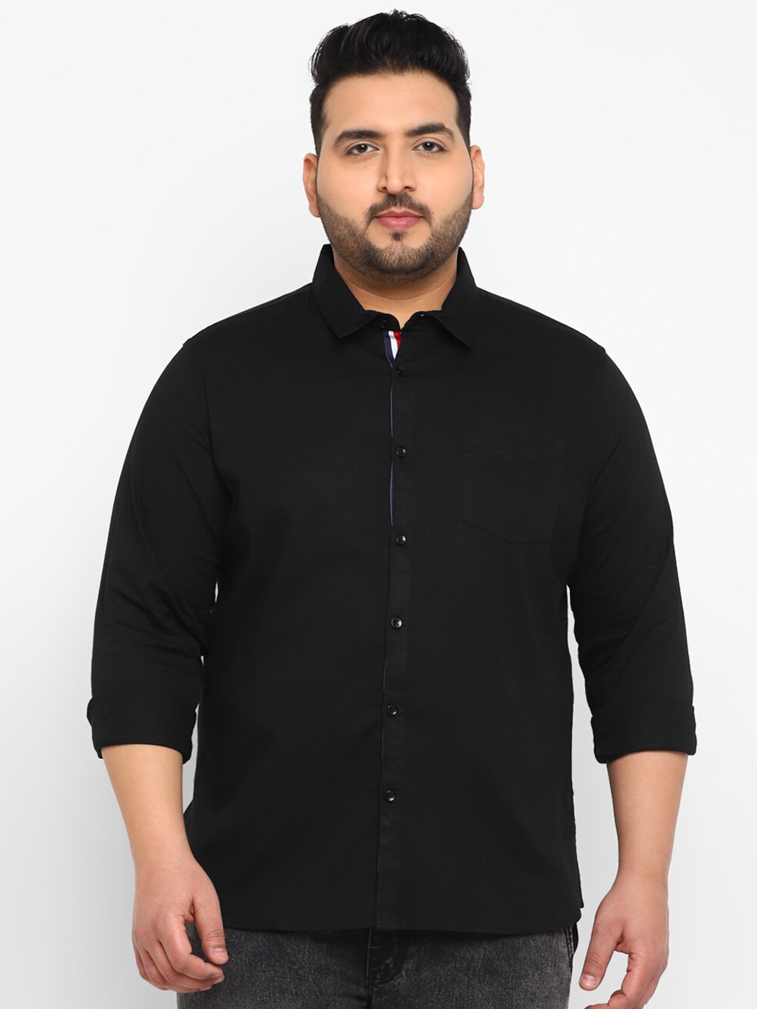 

Urbano Plus Size Pure Cotton Opaque Casual Shirt, Black