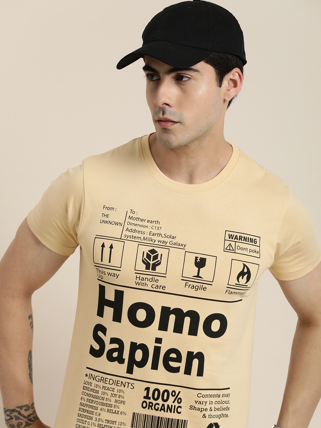 

Difference of Opinion Pure Cotton Typography Printed T-shirt, Beige