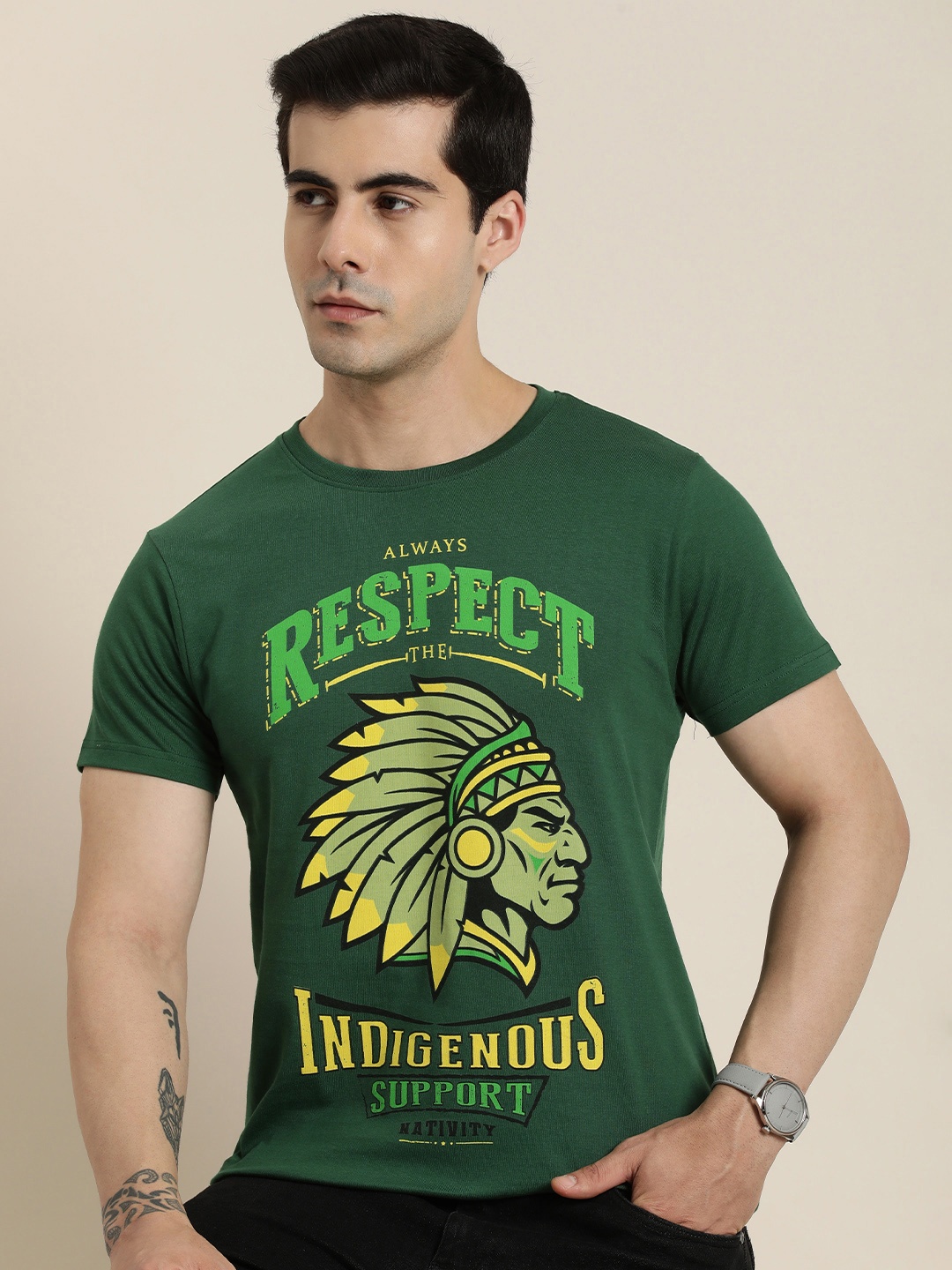 

Difference of Opinion Pure Cotton Graphic Printed T-shirt, Green