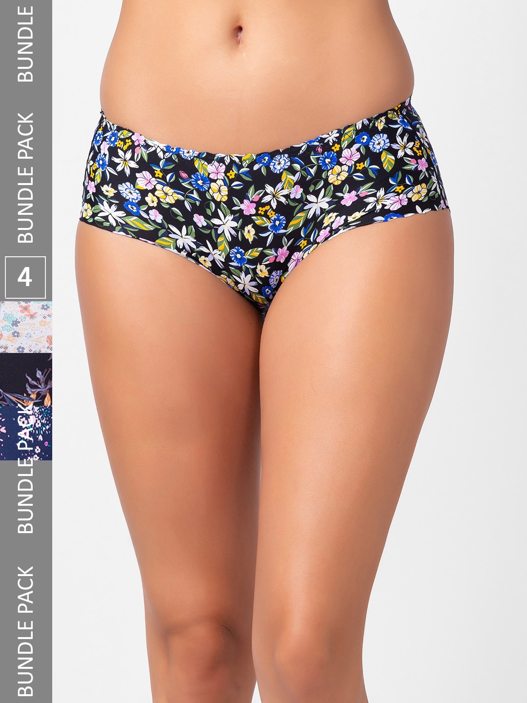 

NOIRA Pack Of 4 Assorted Floral Printed Mid-Rise Hipster Briefs