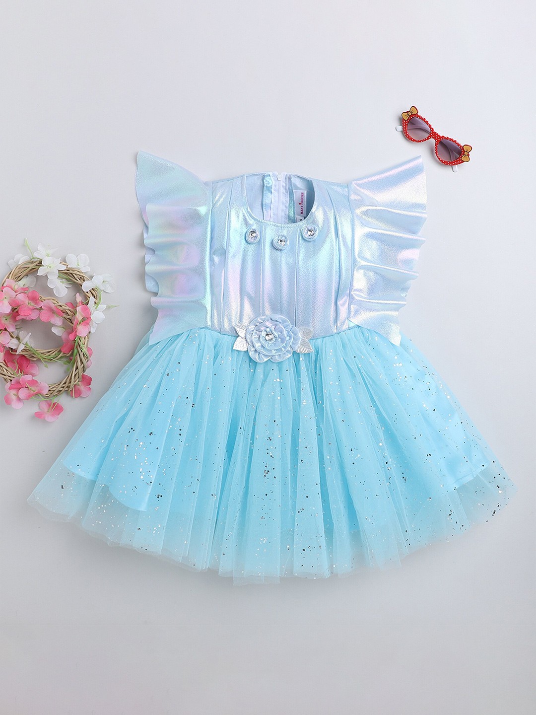 

MANY FROCKS & Girls Embellished Tulle Net Fit & Flare Dress, Blue