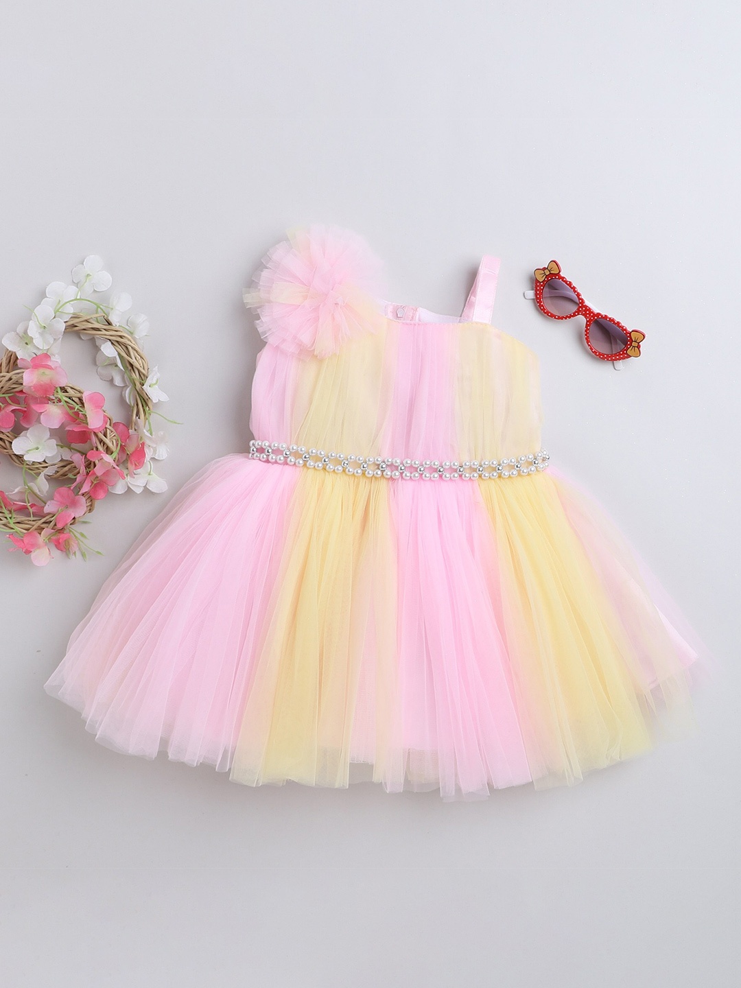 

MANY FROCKS & Girls Embellished Tulle Net Fit & Flare Dress, Pink