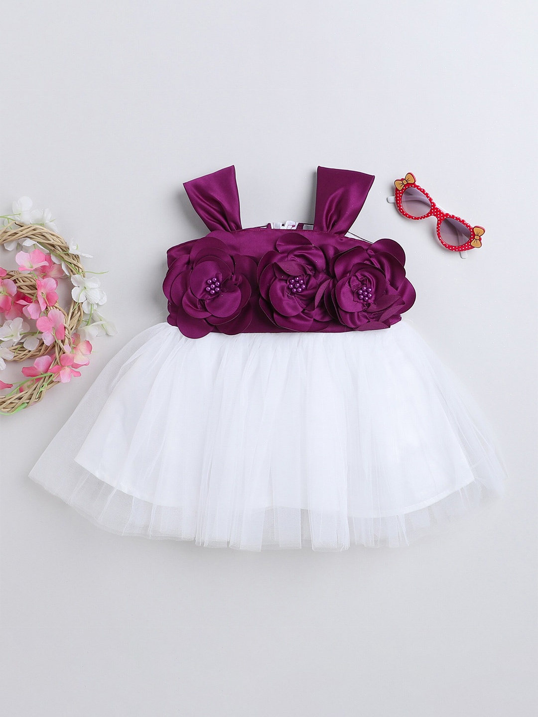 

MANY FROCKS & Girls Embellished Tulle Net Fit & Flare Dress, White