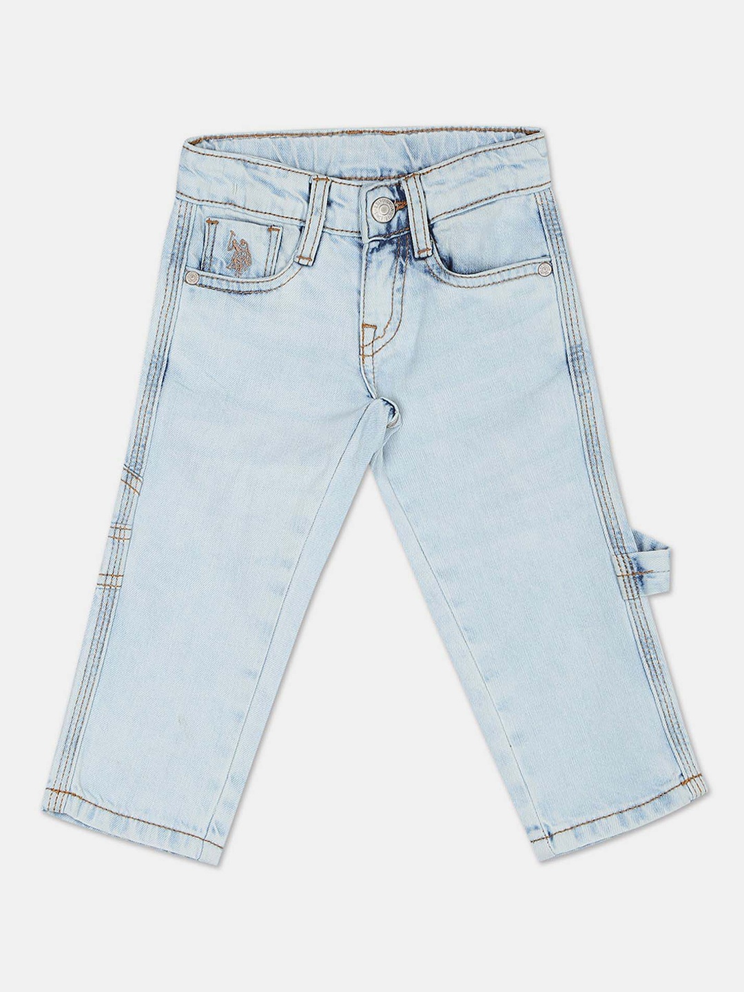 

U.S. Polo Assn. Kids Boys Regular Fit Heavy Fade Stretchable Pure Cotton Jeans, Blue