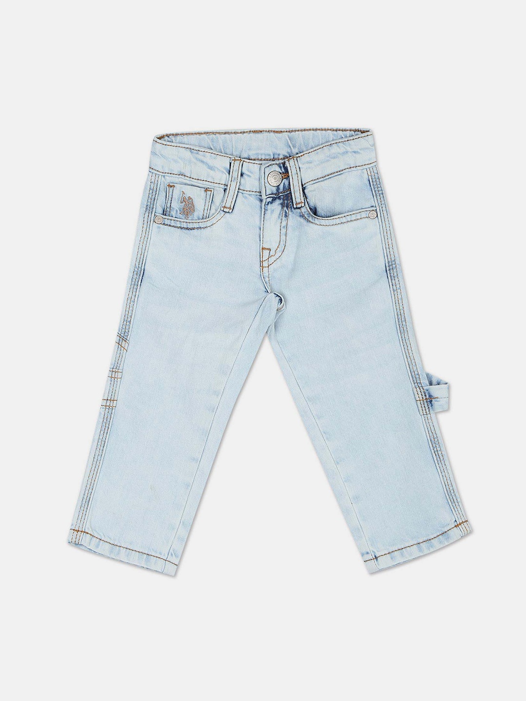 

U.S. Polo Assn. Kids Boys Regular Fit Heavy Fade Stretchable Pure Cotton Jeans, Blue