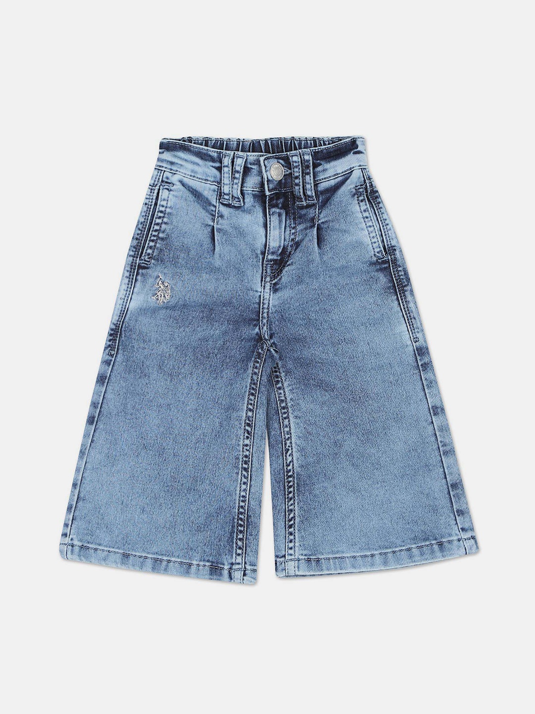 

U.S. Polo Assn. Kids Girls Wide Leg Heavy Fade Jeans, Blue