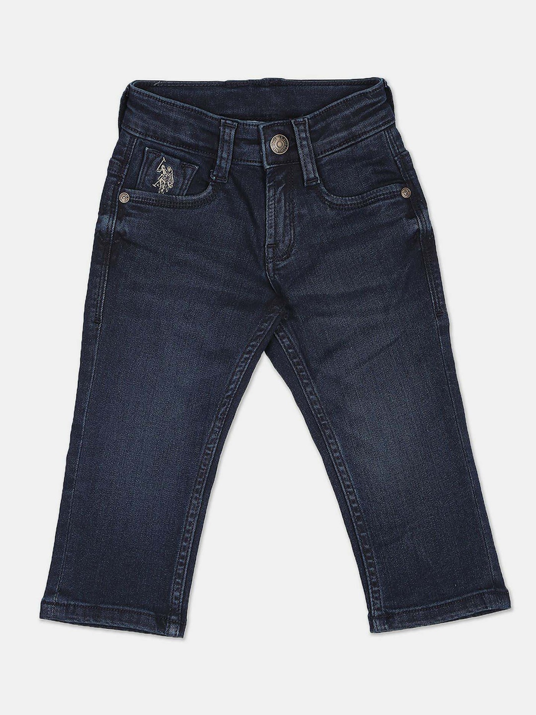 

U.S. Polo Assn. Kids Boys Regular Fit Light Fade Stretchable Jeans, Navy blue