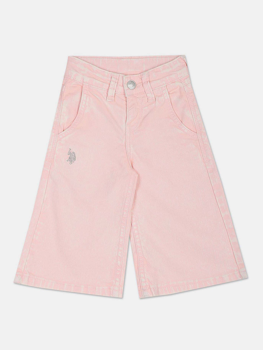 

U.S. Polo Assn. Kids Girls Wide Leg Mid-Rise Light Fade Jeans, Pink