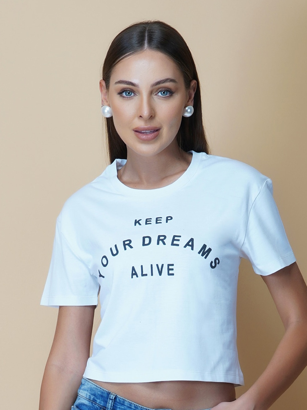 

RAASSIO Typography Printed Monochrome Cotton Bio Finish T-shirt, White