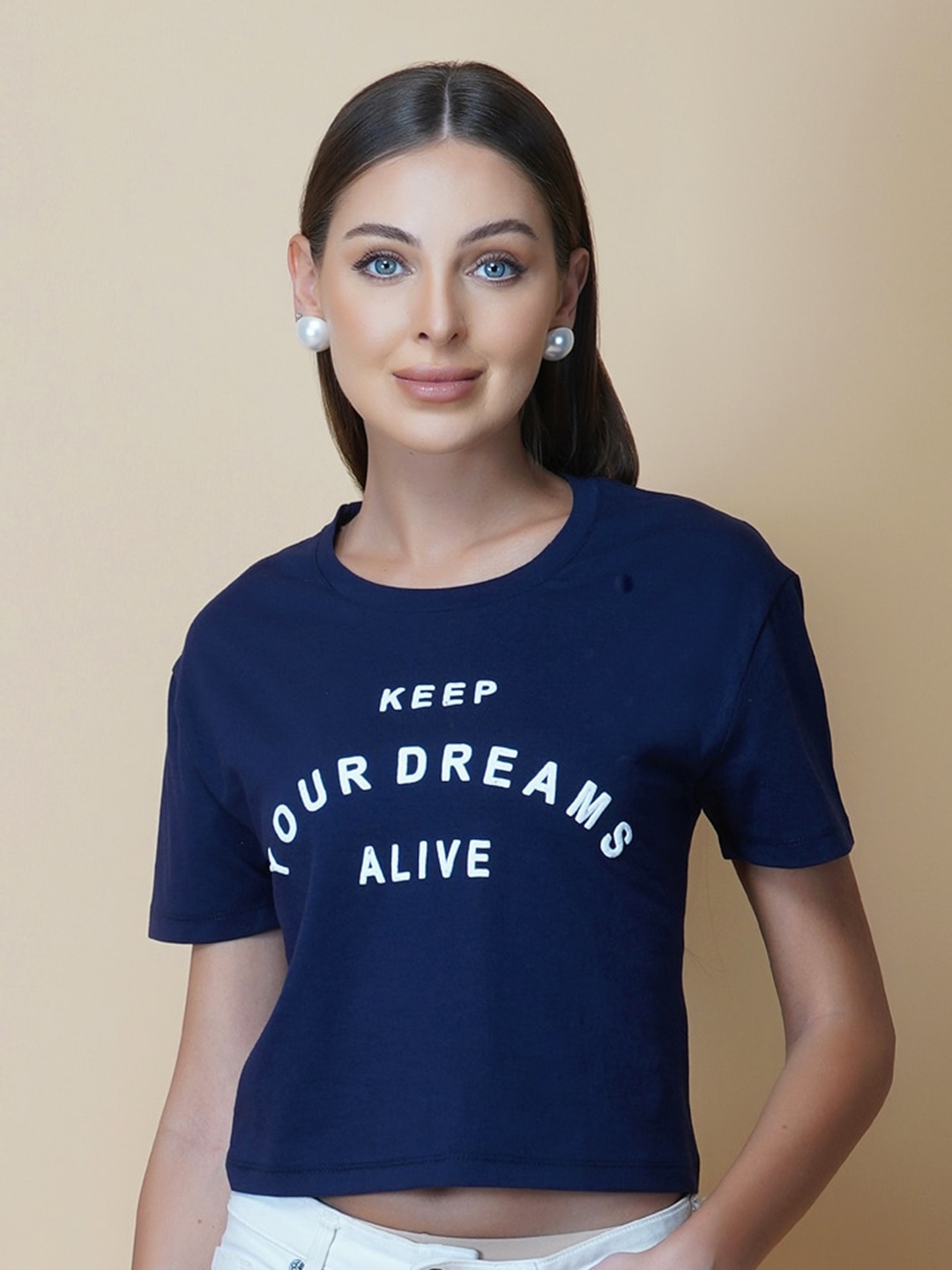 

RAASSIO Typography Printed Bio Finish Cotton T-shirt, Navy blue