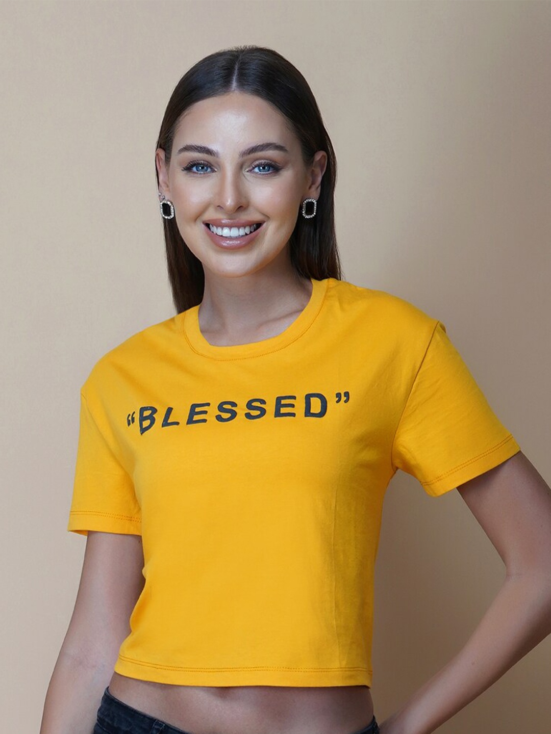 

RAASSIO Typography Printed Bio Finish Cotton T-shirt, Yellow