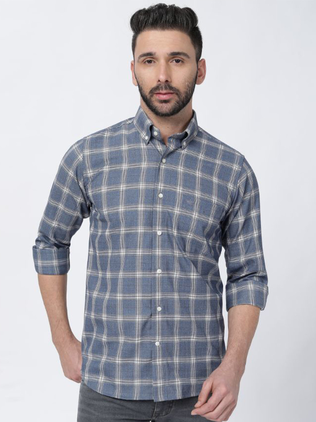 

FRENCH CROWN Checked Cotton Casual Shirt, Grey