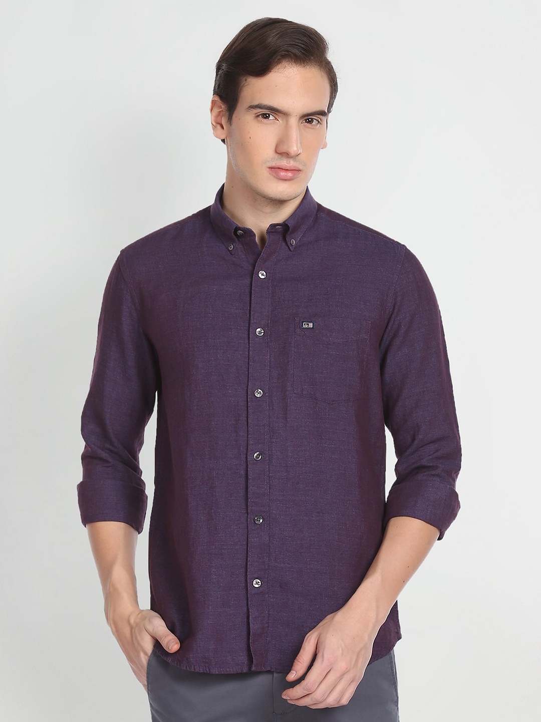 

Arrow Sport Button Down Collar Slim Fit Casual Shirt, Purple