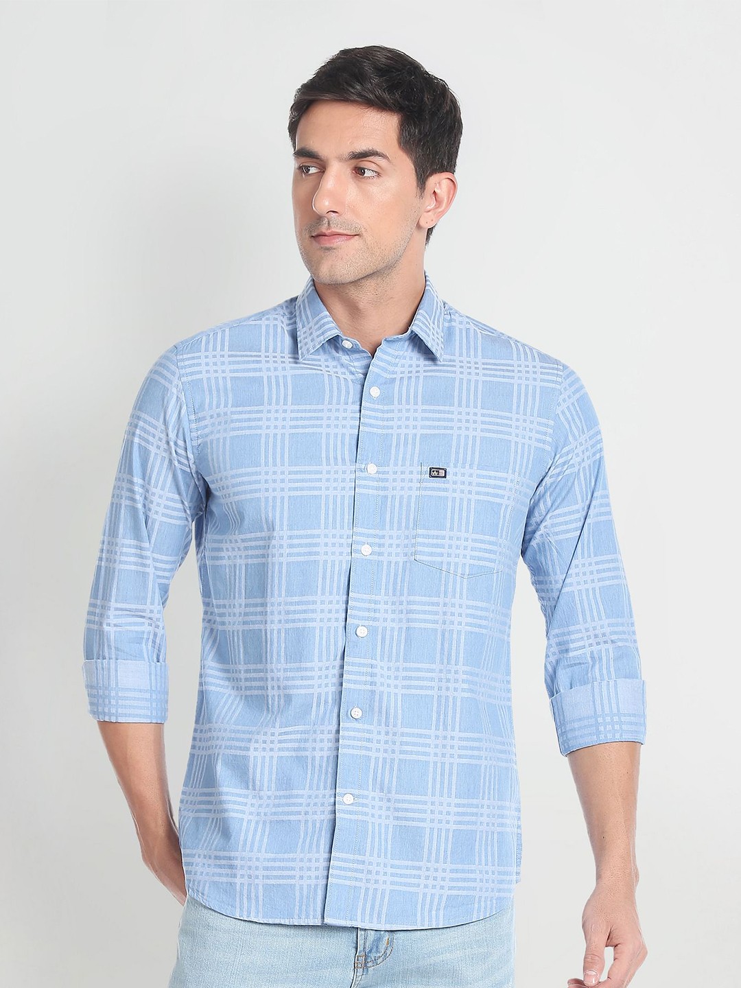 

Arrow Sport Men Pure Cotton Slim Fit Opaque Checked Twill Casual Shirt, Blue
