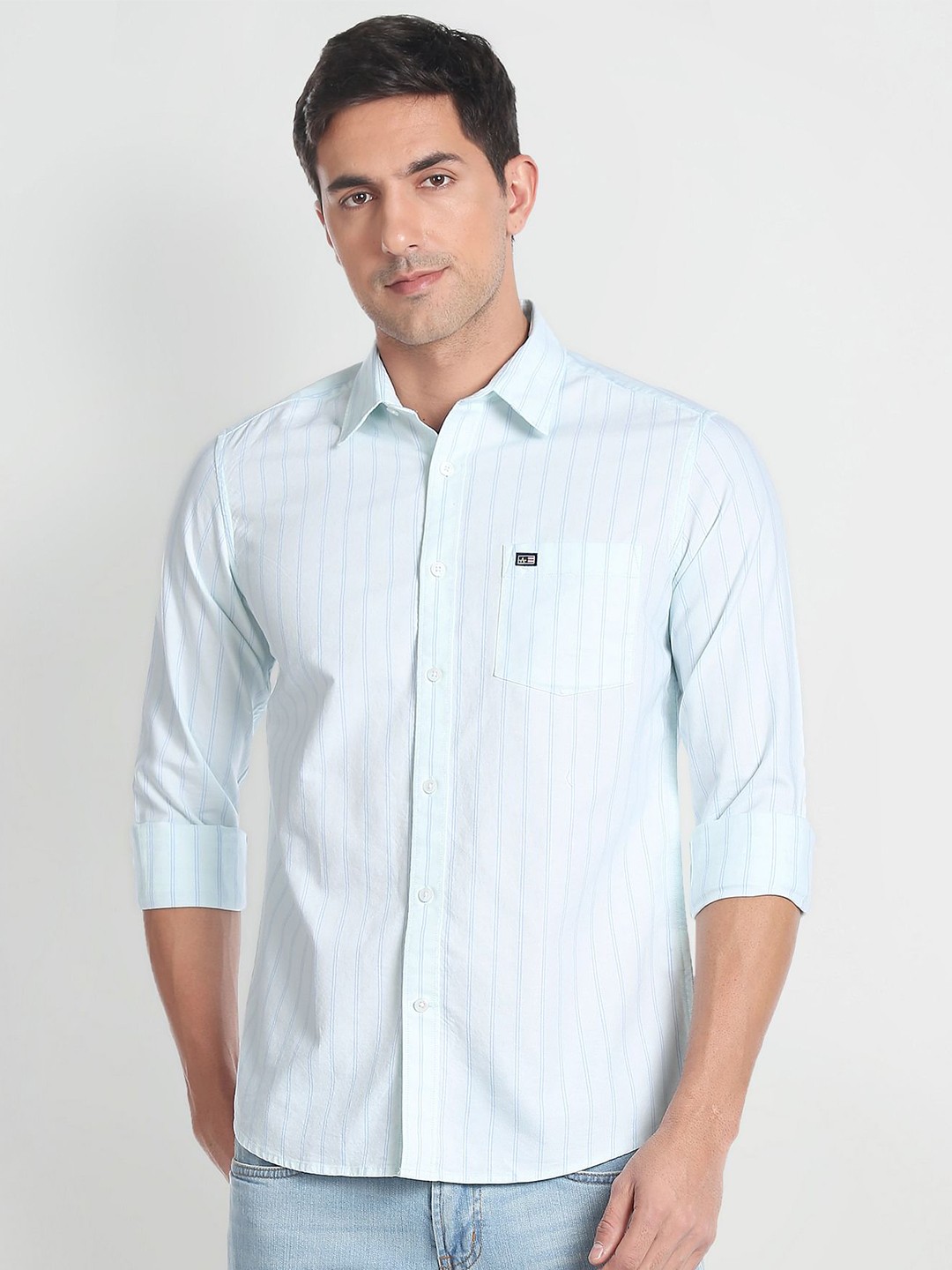 

Arrow Sport Men Pure Cotton Slim Fit Oxford Opaque Striped Casual Shirt, Sea green