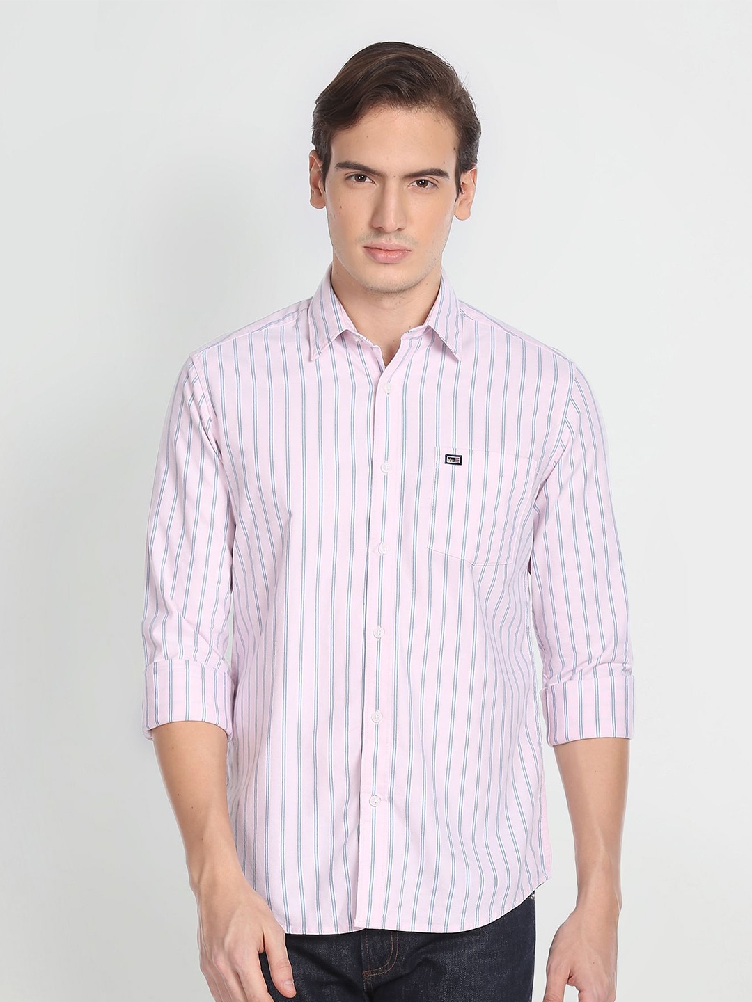 

Arrow Sport Men Pure Cotton Slim Fit Opaque Striped Oxford Casual Shirt, Pink
