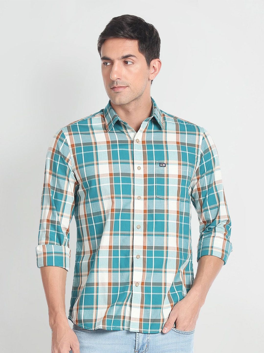 

Arrow Sport Pure Cotton Slim Fit Tartan Checked Casual Shirt, Green