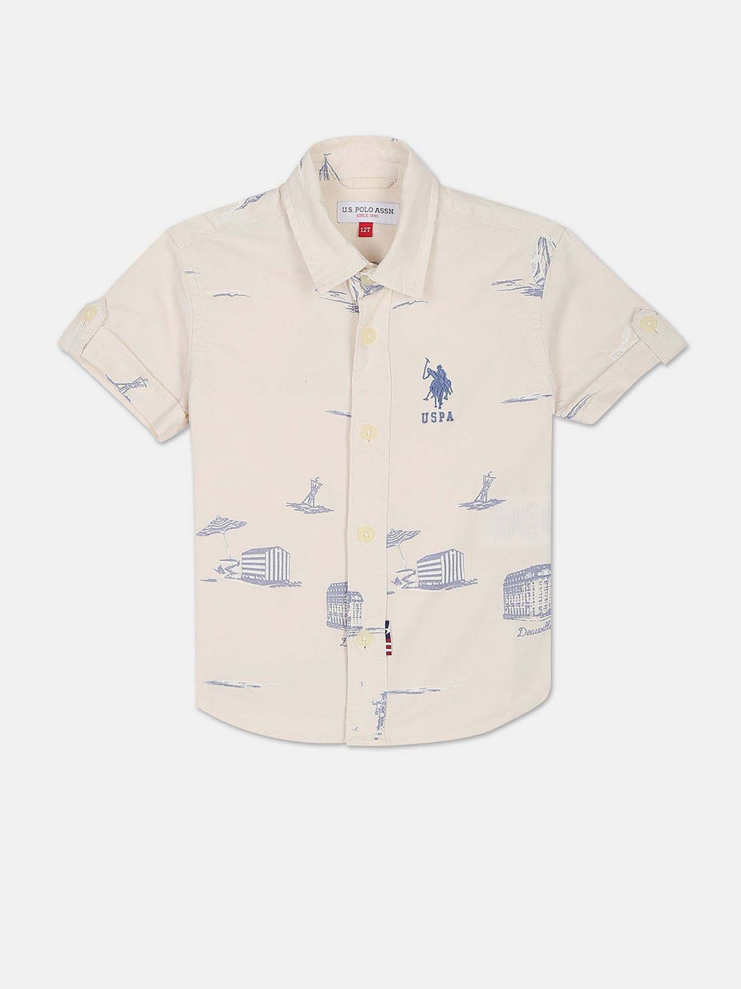 

U.S. Polo Assn. Kids Boys Spread Collar Opaque Printed Casual Shirt, Beige