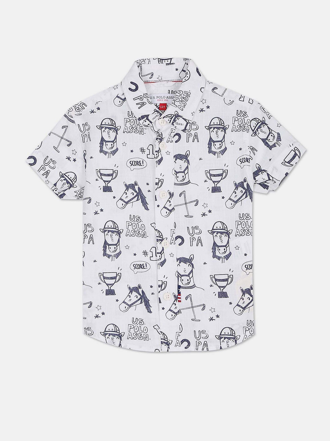 

U.S. Polo Assn. Kids Boys Pure Cotton Opaque Printed Casual Shirt, White