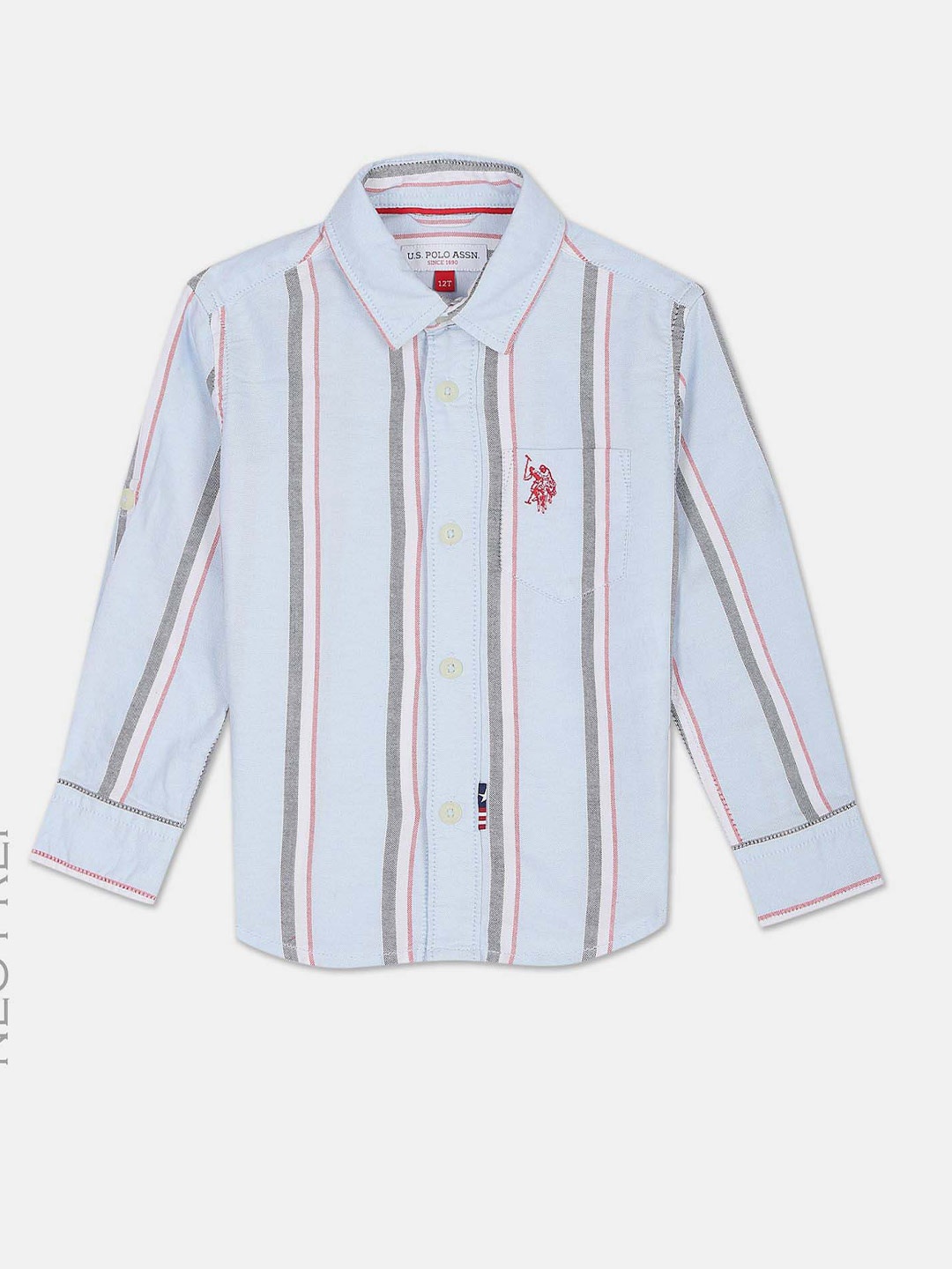 

U.S. Polo Assn. Kids Boys Spread Collar Oxford Opaque Striped Casual Shirt, Blue