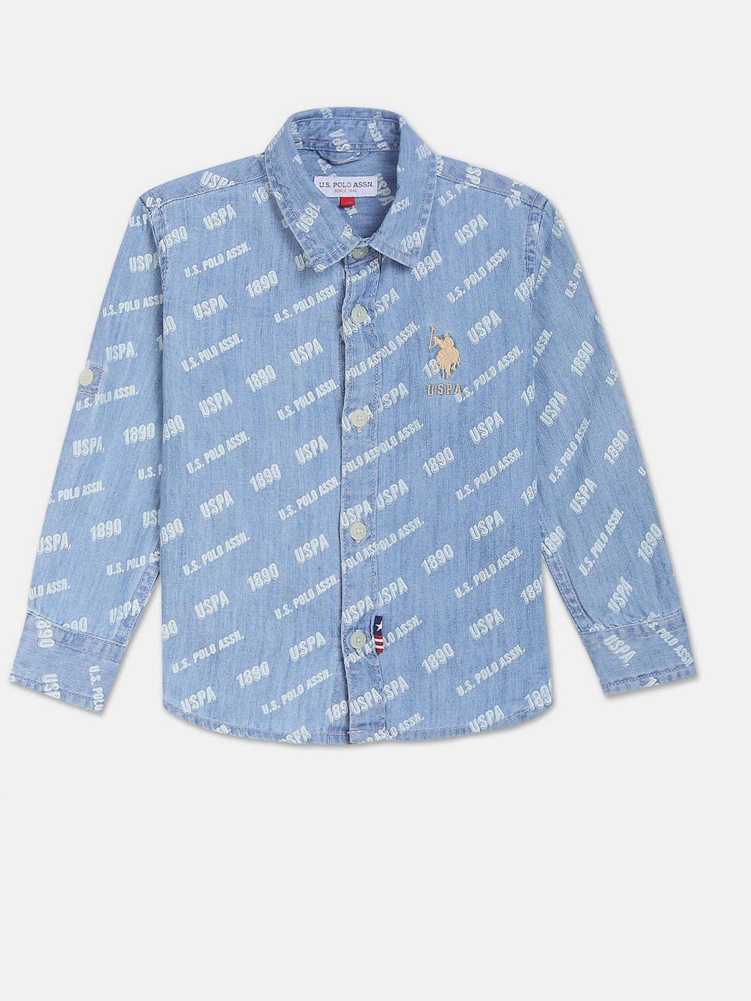 

U.S. Polo Assn. Kids Boys Pure Cotton Opaque Printed Denim Casual Shirt, Blue