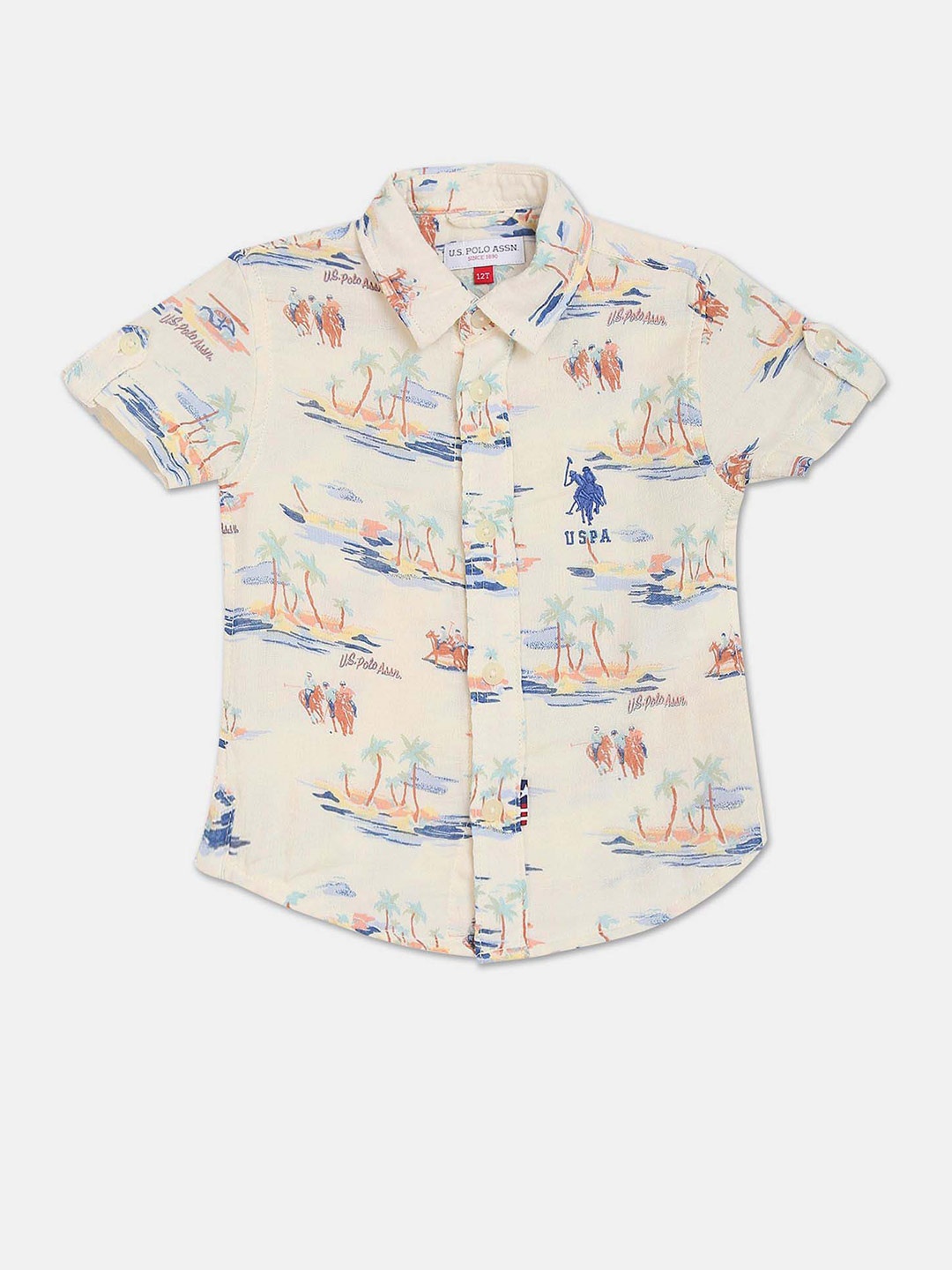 

U.S. Polo Assn. Kids Boys Pure Cotton Opaque Printed Casual Shirt, Beige