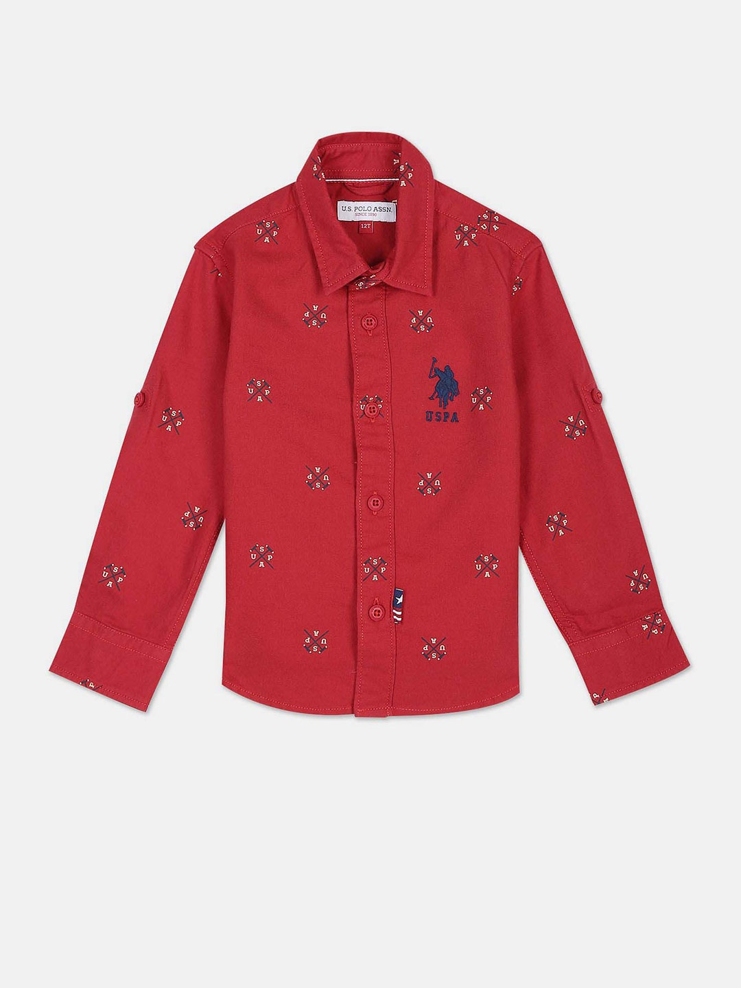 

U.S. Polo Assn. Kids Boys Spread Collar Opaque Printed Casual Shirt, Red