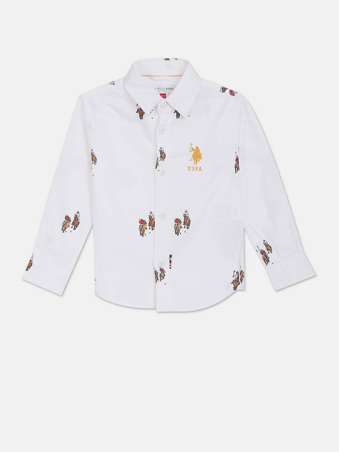 

U.S. Polo Assn. Kids Boys Spread Collar Opaque Printed Casual Shirt, White