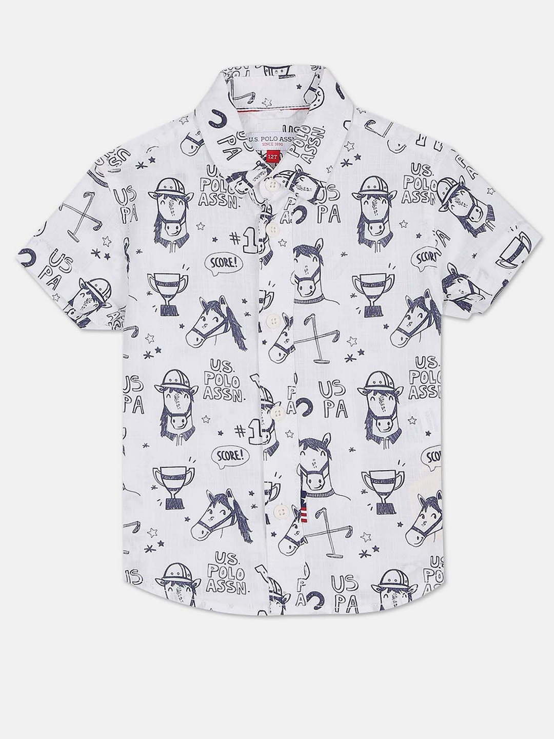 

U.S. Polo Assn. Kids Boys Printed Pure Cotton Opaque Casual Shirt, White