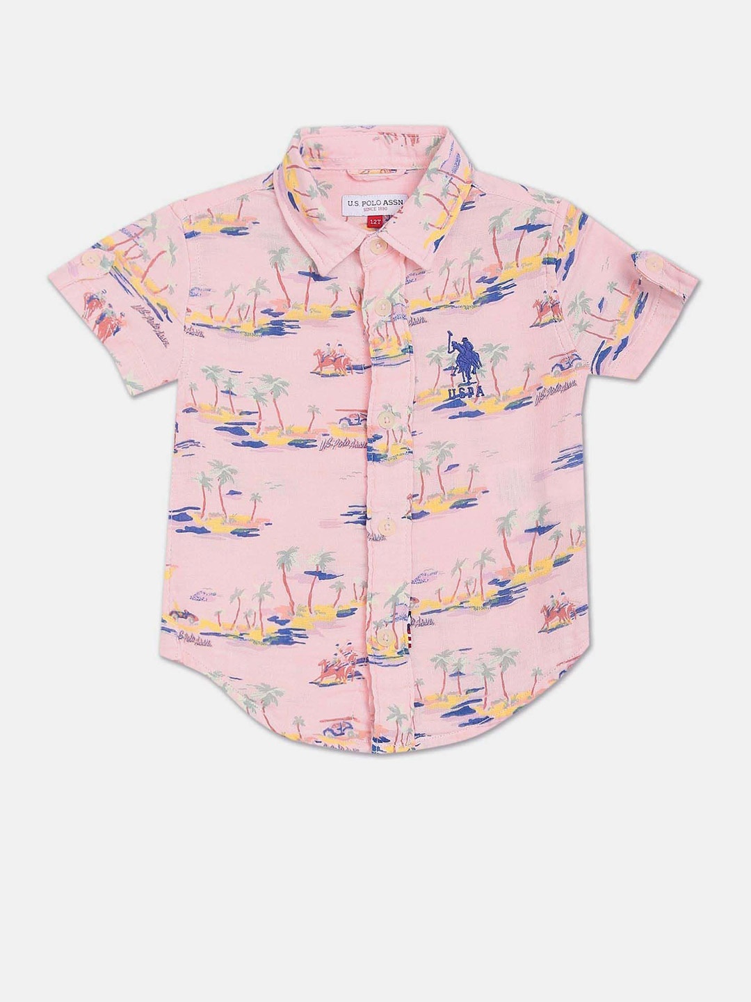 

U.S. Polo Assn. Kids Boys Pure Cotton Opaque Printed Casual Shirt, Pink