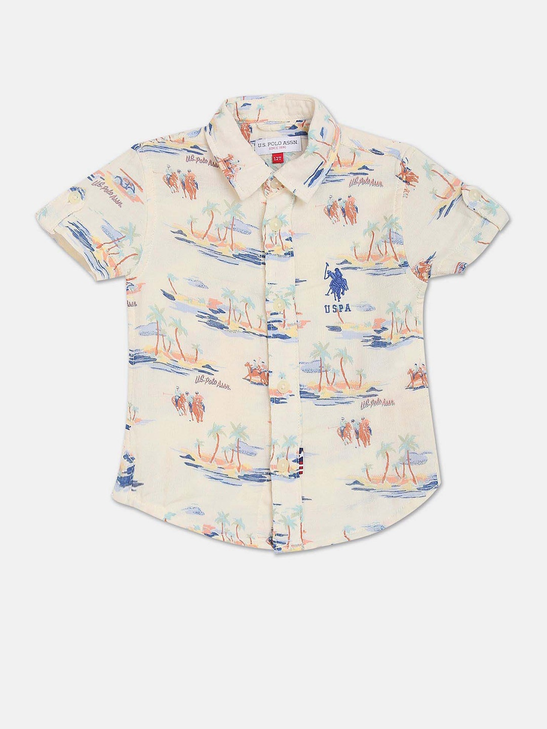 

U.S. Polo Assn. Kids Boys Spread Collar Opaque Printed Casual Shirt, Beige
