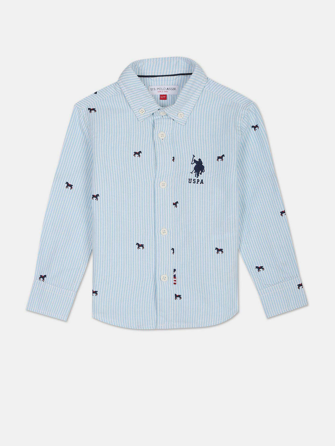 

U.S. Polo Assn. Kids Boys Pure Cotton Opaque Printed Casual Shirt, Blue