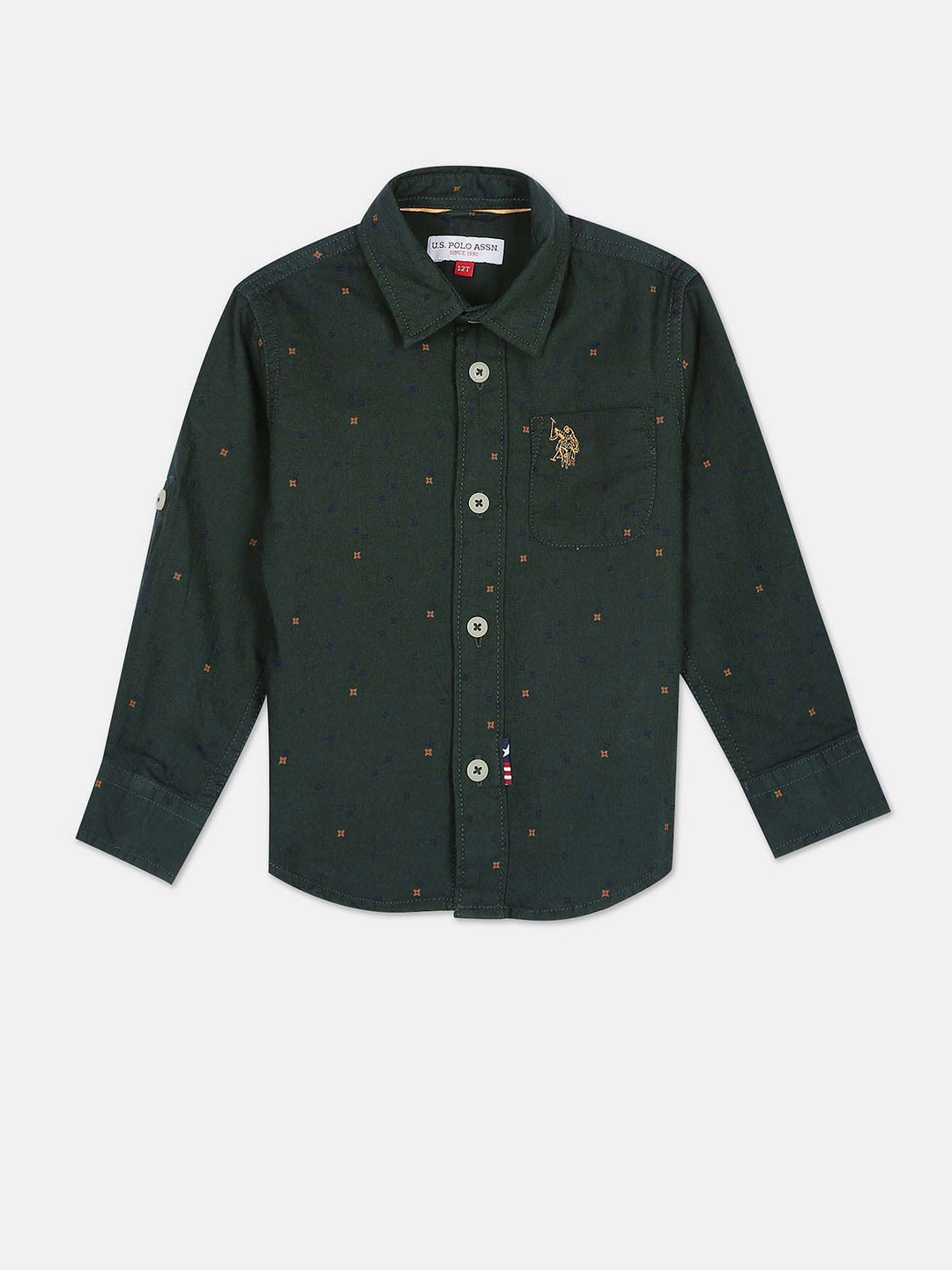 

U.S. Polo Assn. Kids Boys Pure Cotton Opaque Printed Twill Casual Shirt, Green
