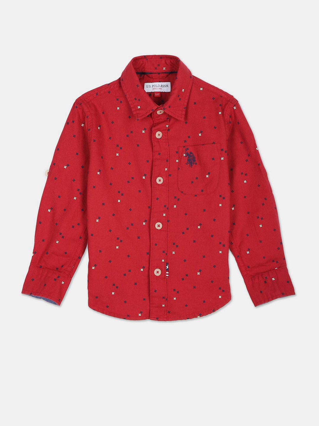 

U.S. Polo Assn. Kids Boys Pure Cotton Opaque Printed Twill Casual Shirt, Red