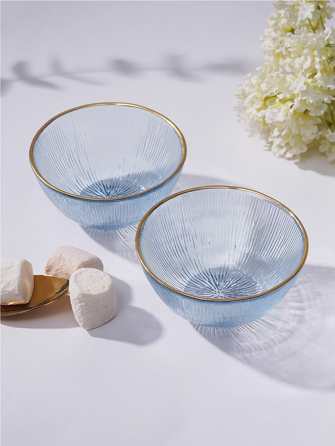 

Pure Home and Living Blue & Gold-Toned 2 Pieces Textured Glass Glossy Bowls