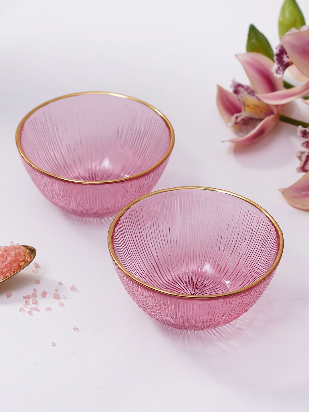 

Pure Home and Living Pink & Gold-Toned 2 Pieces Textured Glass Glossy Bowls