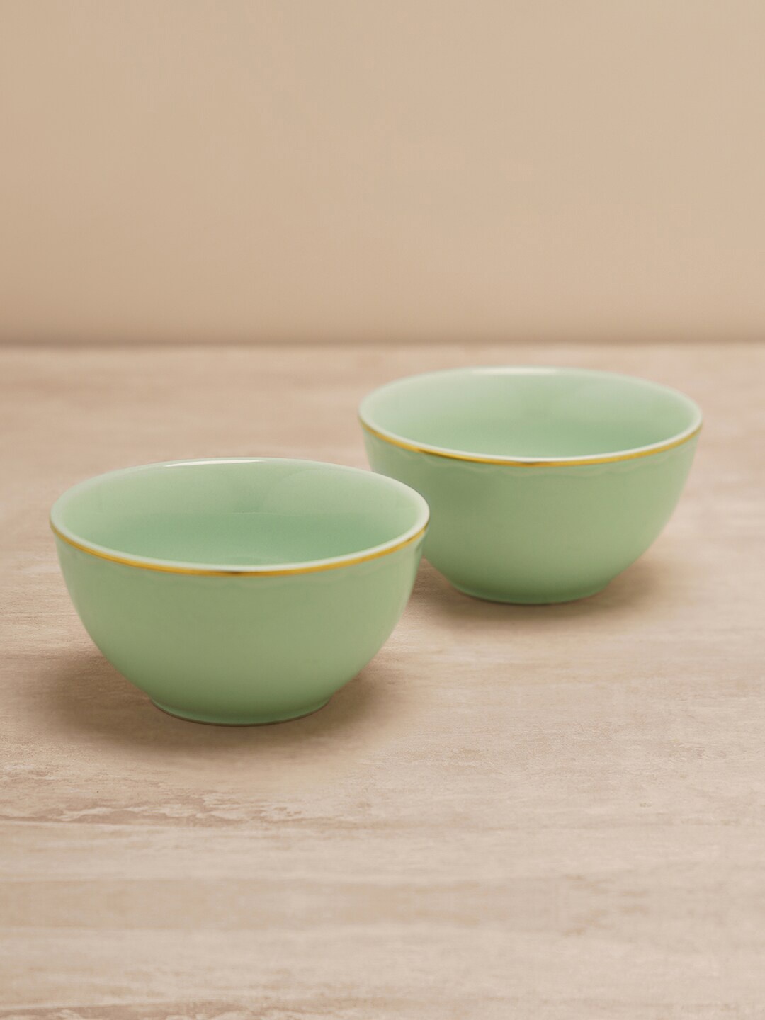 

Pure Home and Living Green & Green 2 Pieces Porcelain Glossy Bowls